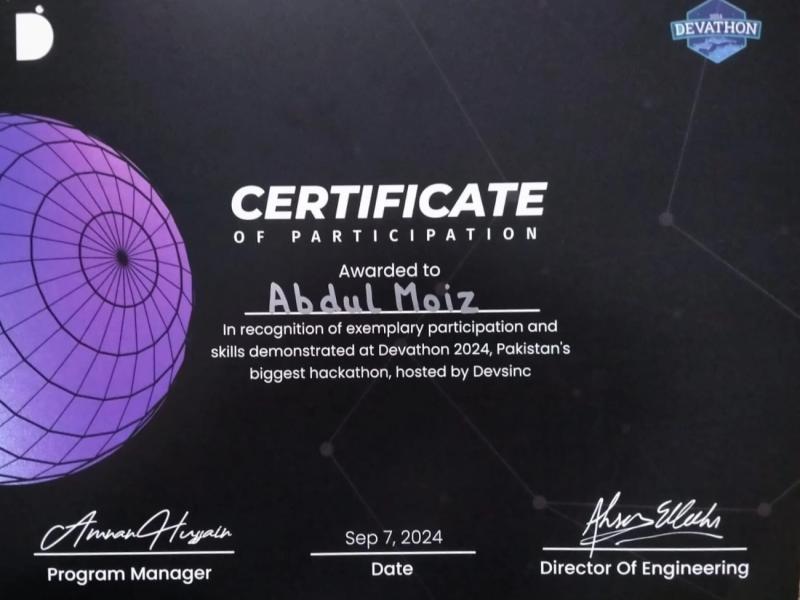 Devathon Certificate