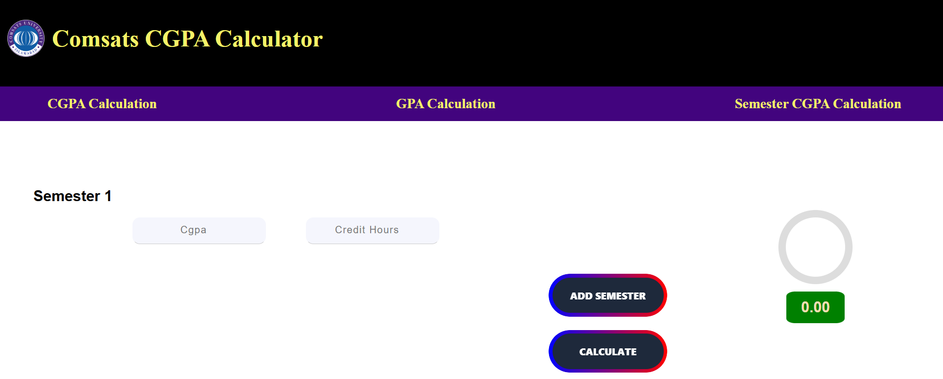 COMSATS CGPA Calculator