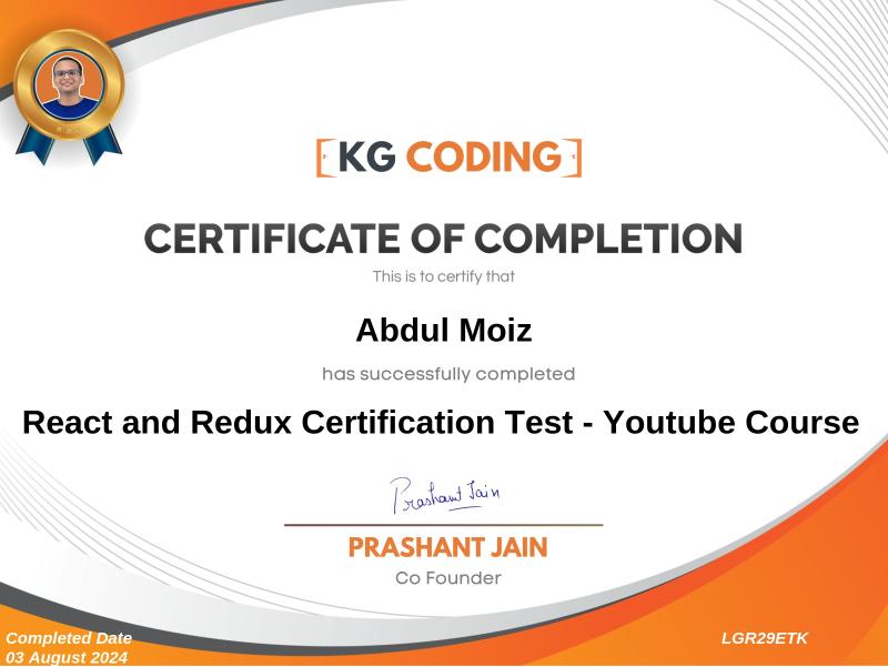 React & Redux Course Certificate